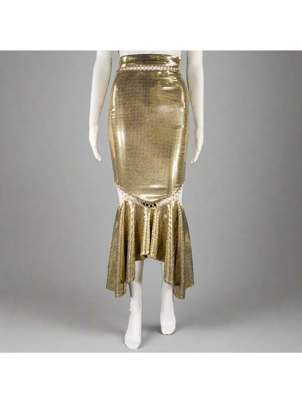 BURBERRY Size 0 Gold Beige Viscose Blend Disco Embellishment Mermaid Skirt - Picture 1 of 6